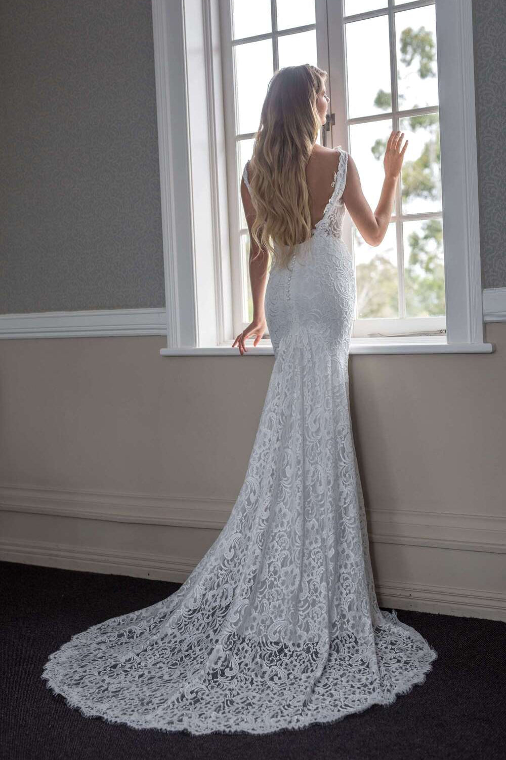 W0663(WY) | Bridal Wear | Wedding Gowns Melbourne | Wedding Gowns Sydney | Online Wedding Gowns | Lace Bodice Wedding Gown | Illusion Bridal dress