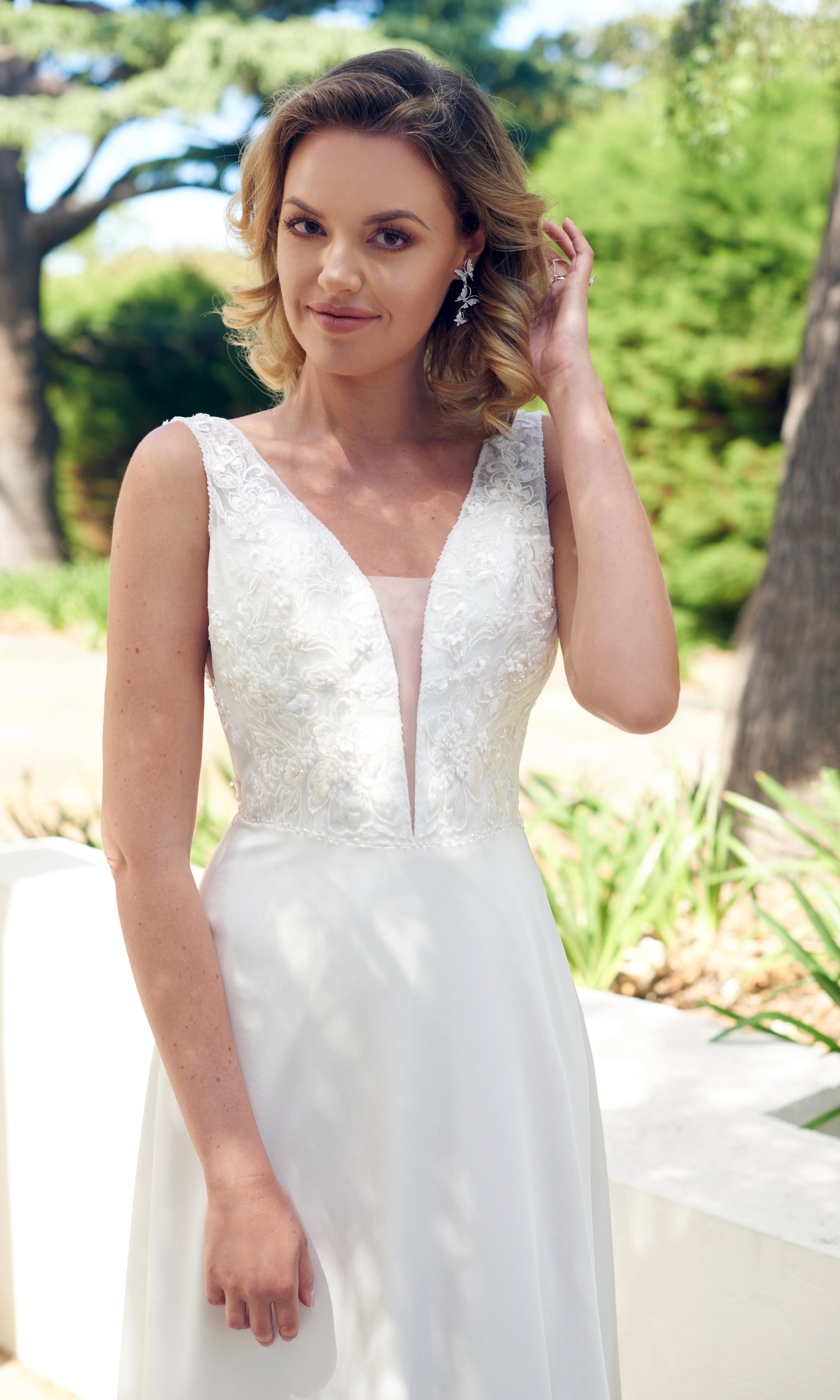 Elena | Bridal Wear | Wedding Gowns Melbourne | Wedding Gowns Sydney | Online Wedding Gowns | Italian Satin Gown Wedding Dress | V-neck Lace Bodice Bridal